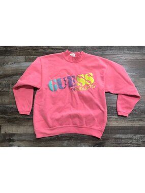 Vintage Vtg 90's Guess Womens One Size Fits All Pink Crewneck Sweatshirt